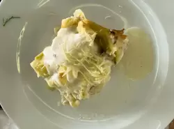 Лазанья рыбная с сливочным соусом в ресторане теплохода «Василий Суриков»
