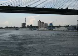 Вид на причалы Соляной и Уткина Заводь под Вантовым мостом
